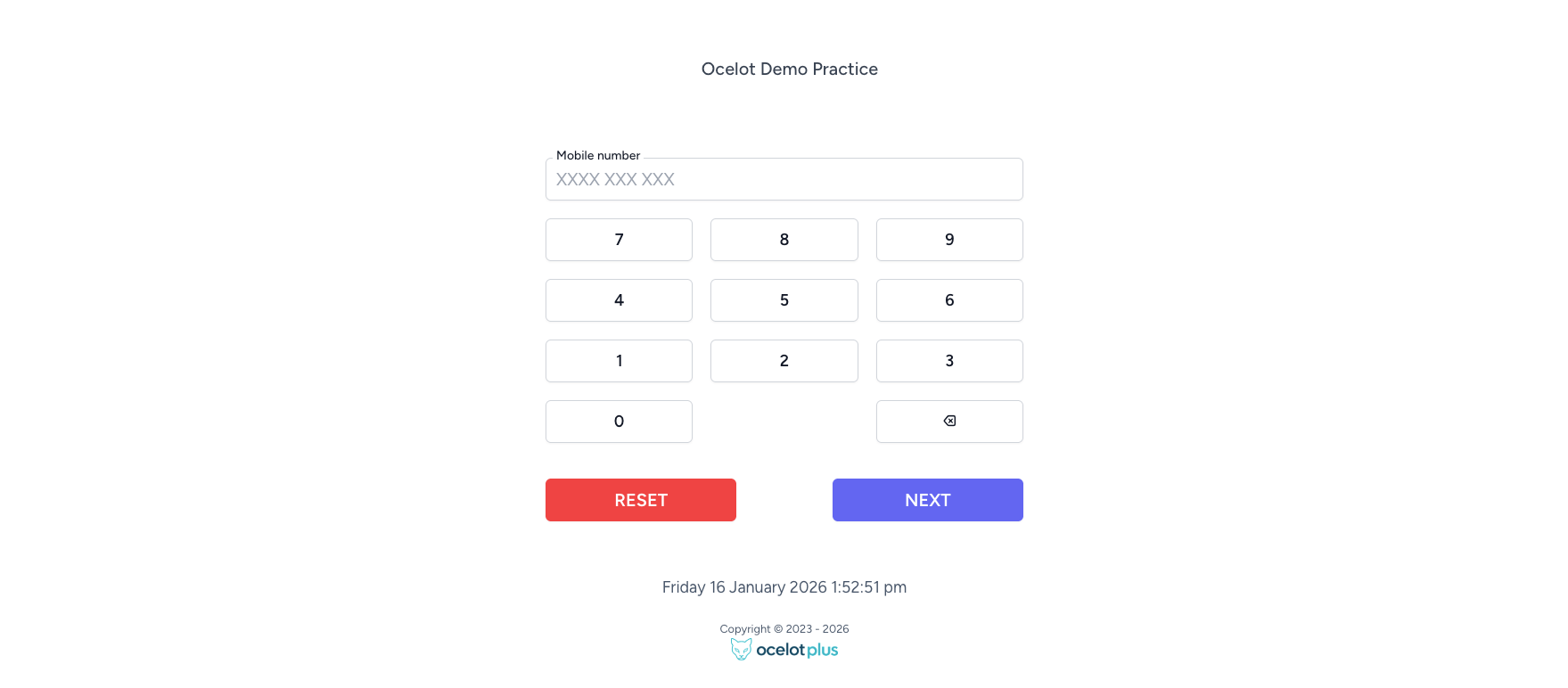 Patient checkin mobile number page