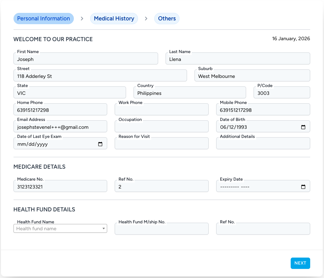New patient form information page