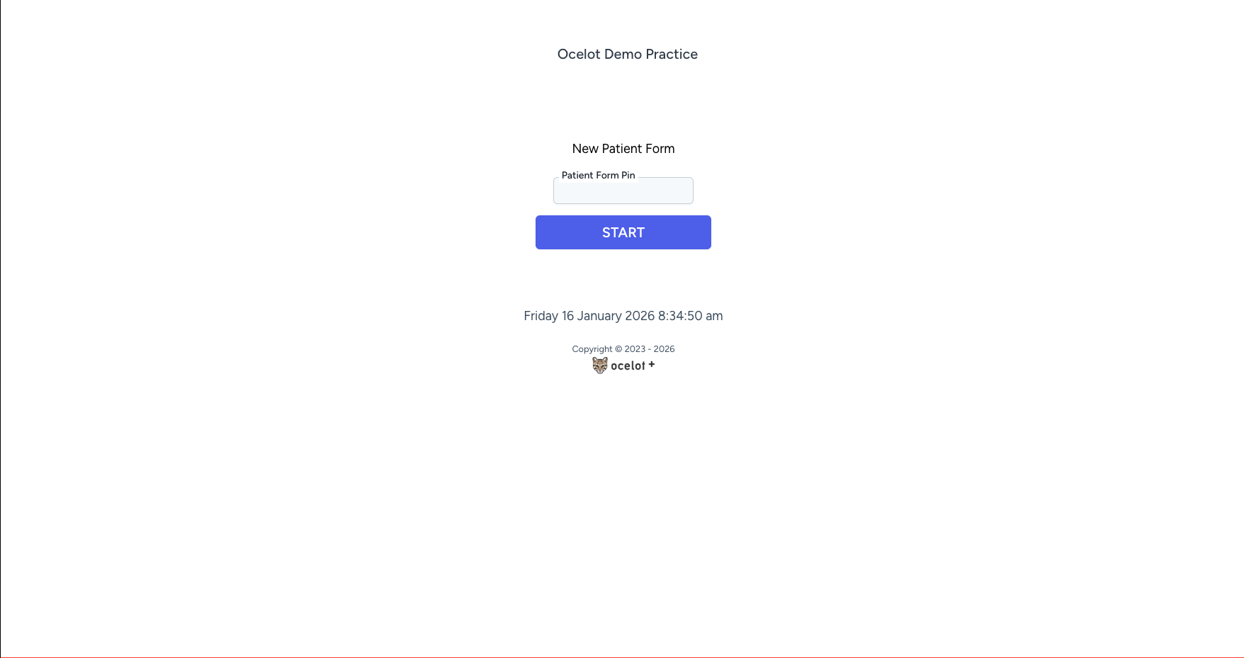 New patient form start page